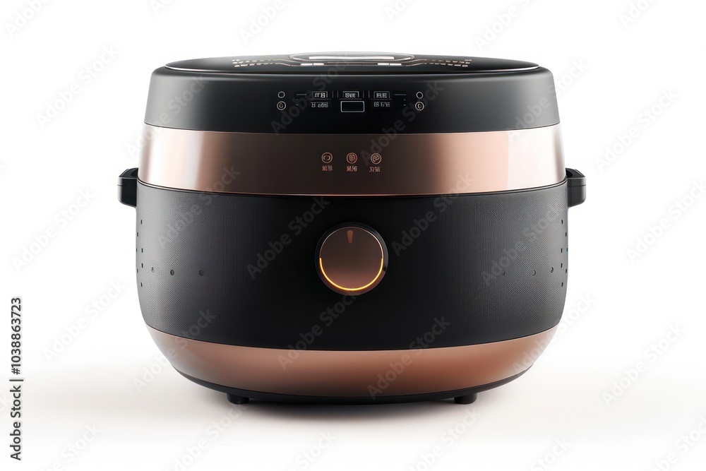 Modern rice cooker with a digital control panel isolated on white background Modern rice cooker with a digital control panel isolated on white background