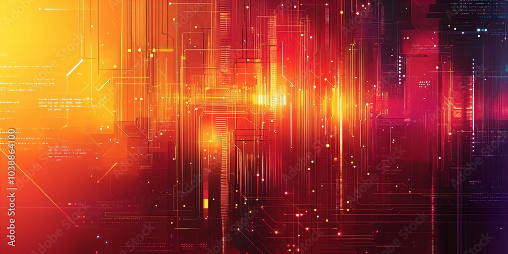 Abstract glowing digital background with vibrant neon shapes and patterns, shining futuristic lights in a technological style, deep space atmosphere new beautiful stock image illustration AI