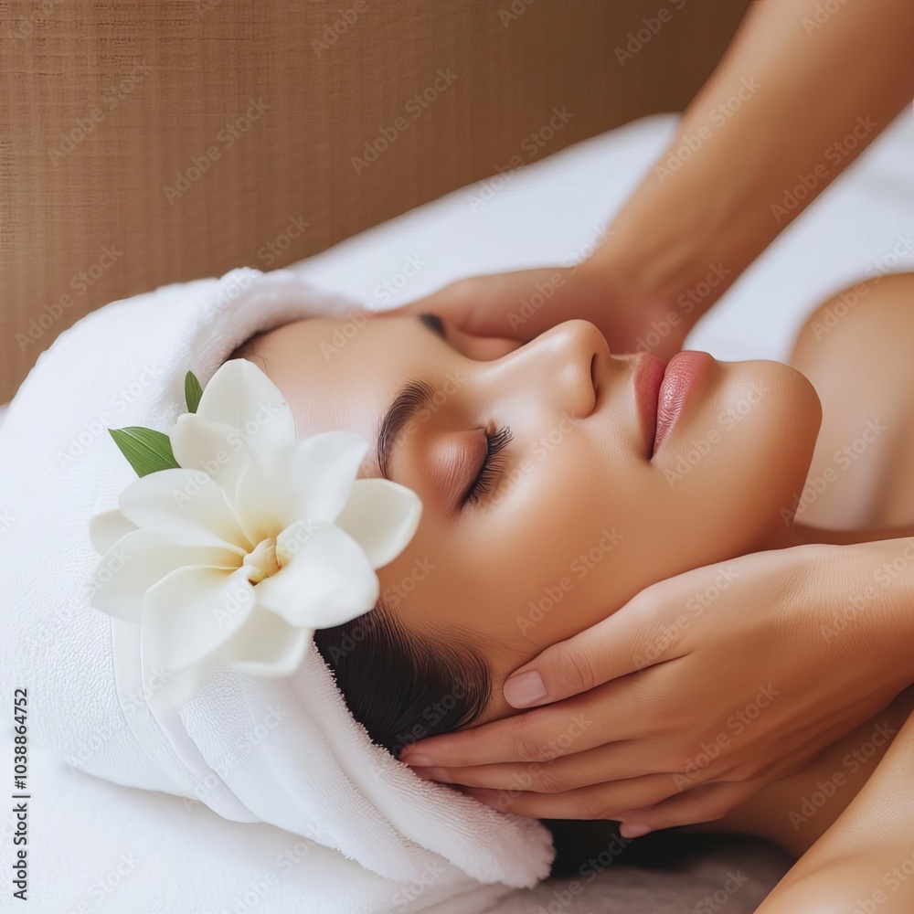 Woman receiving a traditional Thai massage in a serene spa setting Woman receiving a traditional Thai massage in a serene spa setting