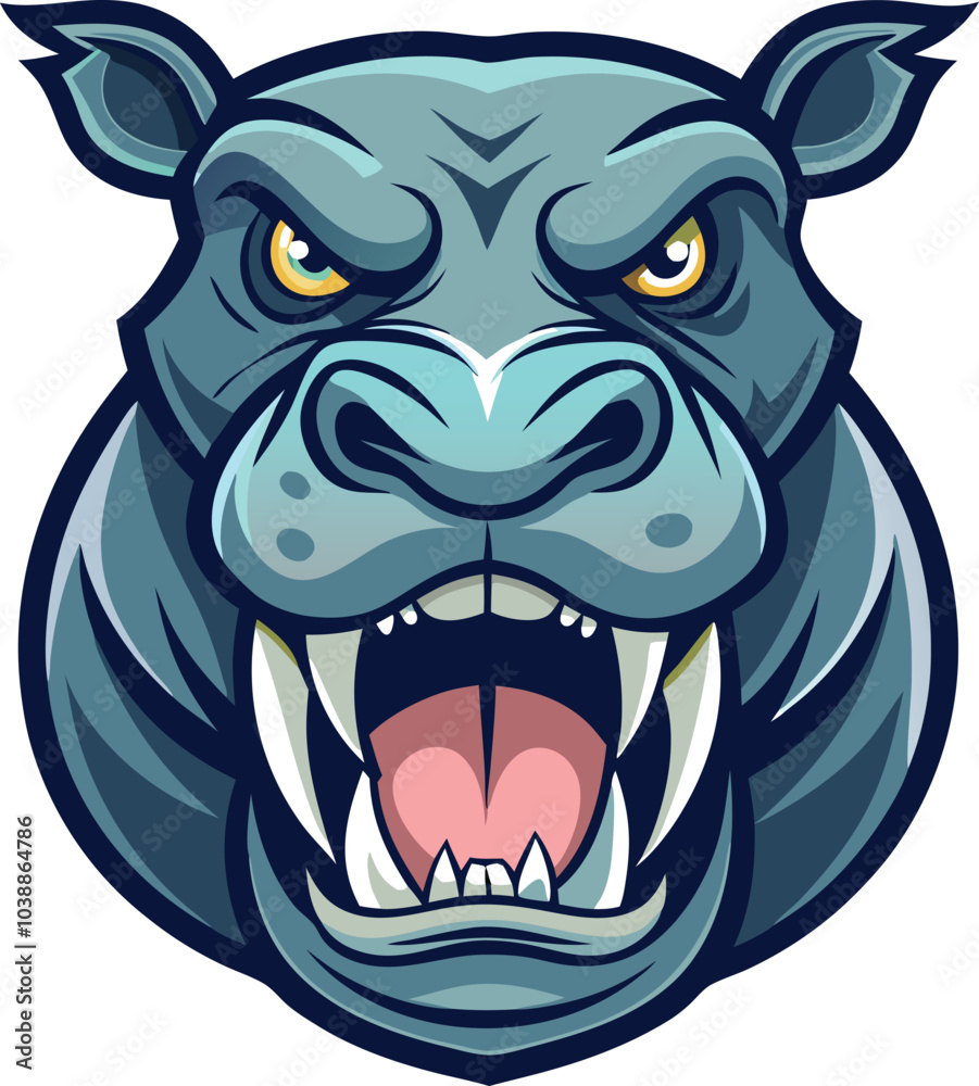 Fototapeta premium Angry Cartoon Hippopotamus Head Mascot Design