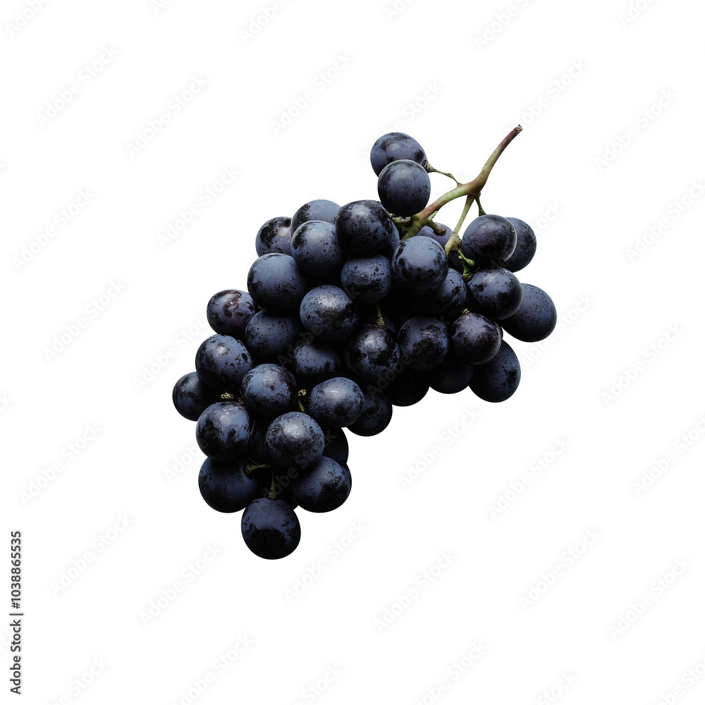 Blue grapes bunch isolated on white background. Generative AI Blue grapes bunch isolated on white background. Generative AI