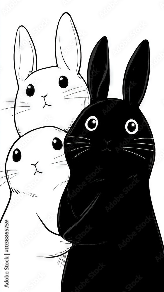 A black-and-white illustration of a rabbit in front of a black-and-white drawing of a rabbit A black-and-white illustration of a rabbit in front of a black-and-white drawing of a rabbit