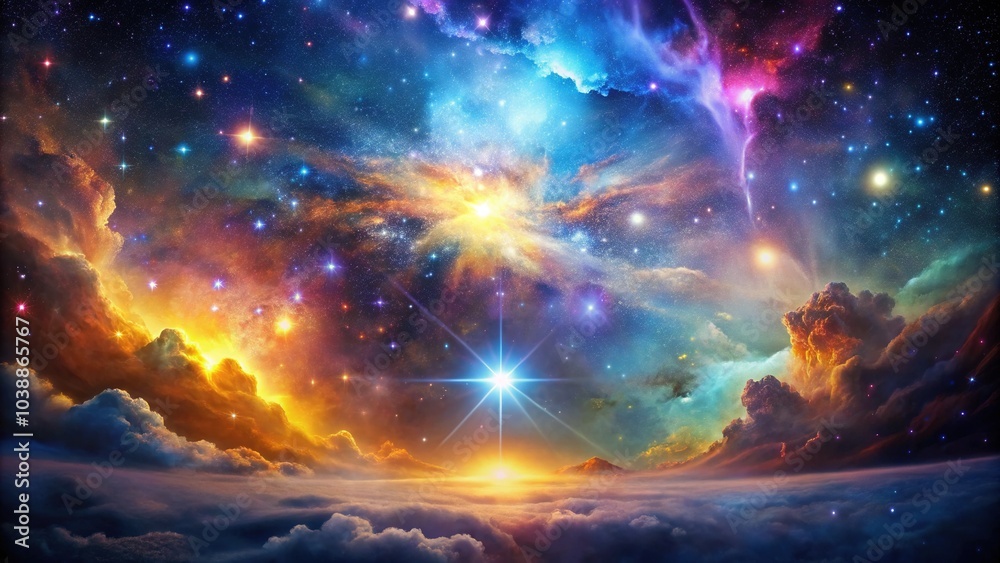 Fototapeta premium A vibrant nebula alongside bright stars reveals the breathtaking beauty of the universe's vast expanse, captivating our imagination and inspiring awe in every observer.