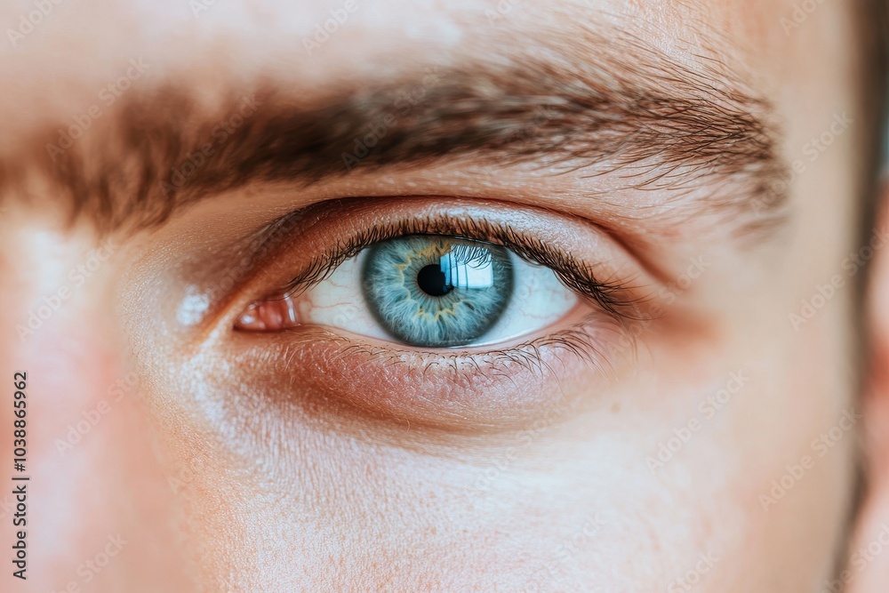 Obraz premium Eye prosthesis on a male face affected by glaucoma Blurred background