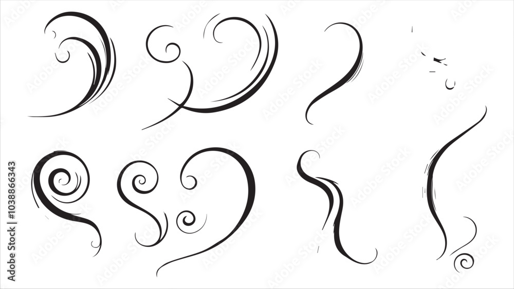 Set of vector black swirls on a white background, Set of vector black swirls on a white background,