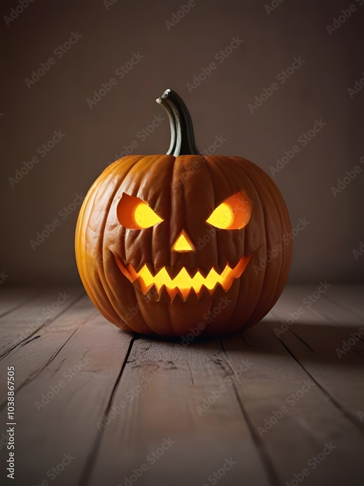 Calabaza de Halloween con una expresión maliciosa y dientes afilados, iluminada desde dentro, ideal para resaltar el ambiente aterrador de Halloween. Calabaza de Halloween con una expresión maliciosa y dientes afilados, iluminada desde dentro, ideal para resaltar el ambiente aterrador de Halloween.