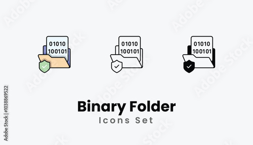 Binary Folder Icons thin line and glyph vector icon stock illustration