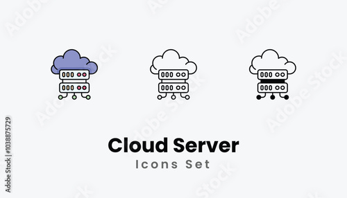 Cloud Server Icons thin line and glyph vector icon stock illustration