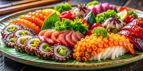 Wallpaper Mural Savor a vibrant Tako sushi platter featuring fresh ingredients that embody the essence of Japanese cuisine with colorful presentation and exquisite flavors. Delight in every bite! Torontodigital.ca