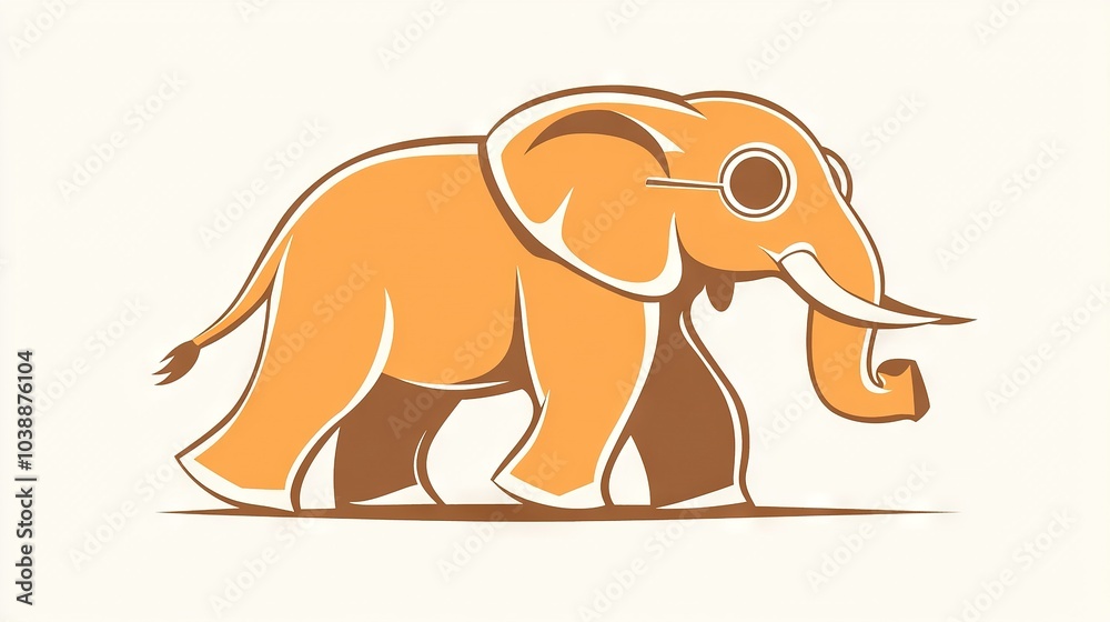 Fototapeta premium Illustration of an elephant wearing spectacles on its head and sporting tusks on its tusks