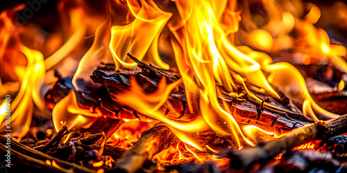 A close-up, high-definition photograph of a small but intense fire, with intricate details in the flames