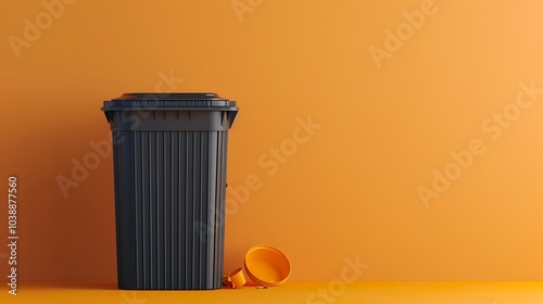 Recycling bin isolated on orange background