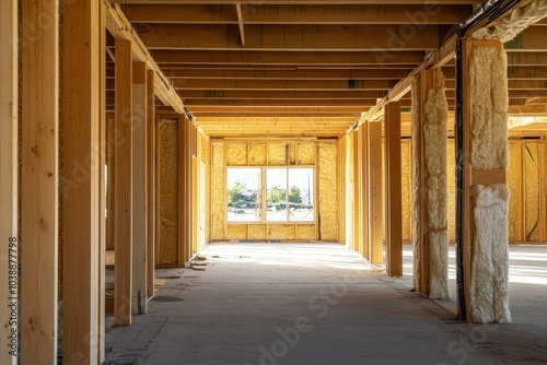 Incompleted interior with rock wool walls