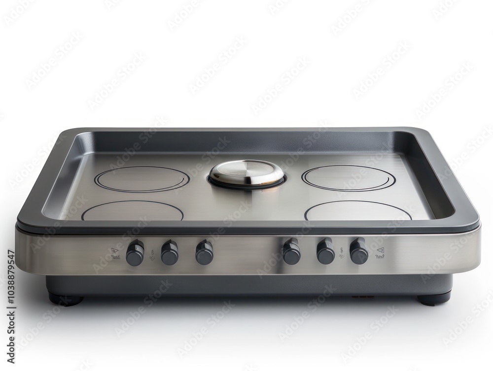 Sleek stainless steel electric griddle isolated on white background Sleek stainless steel electric griddle isolated on white background