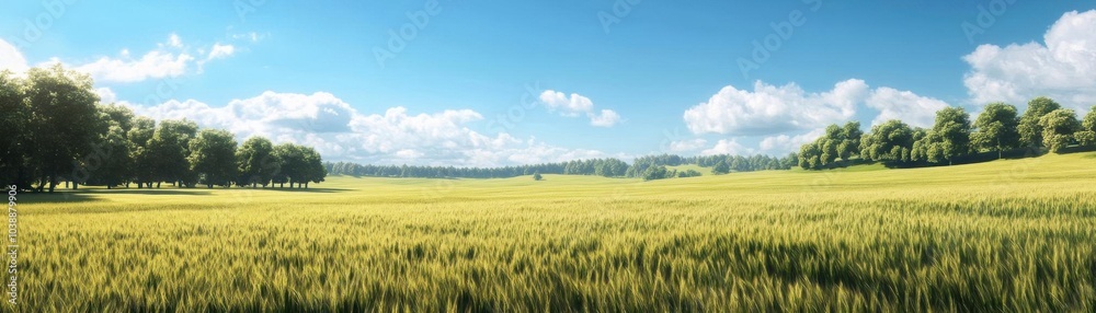 Expansive open fields panoramic scene flat design front view wide meadows 3D render Triadic Color Scheme Expansive open fields panoramic scene flat design front view wide meadows 3D render Triadic Color Scheme