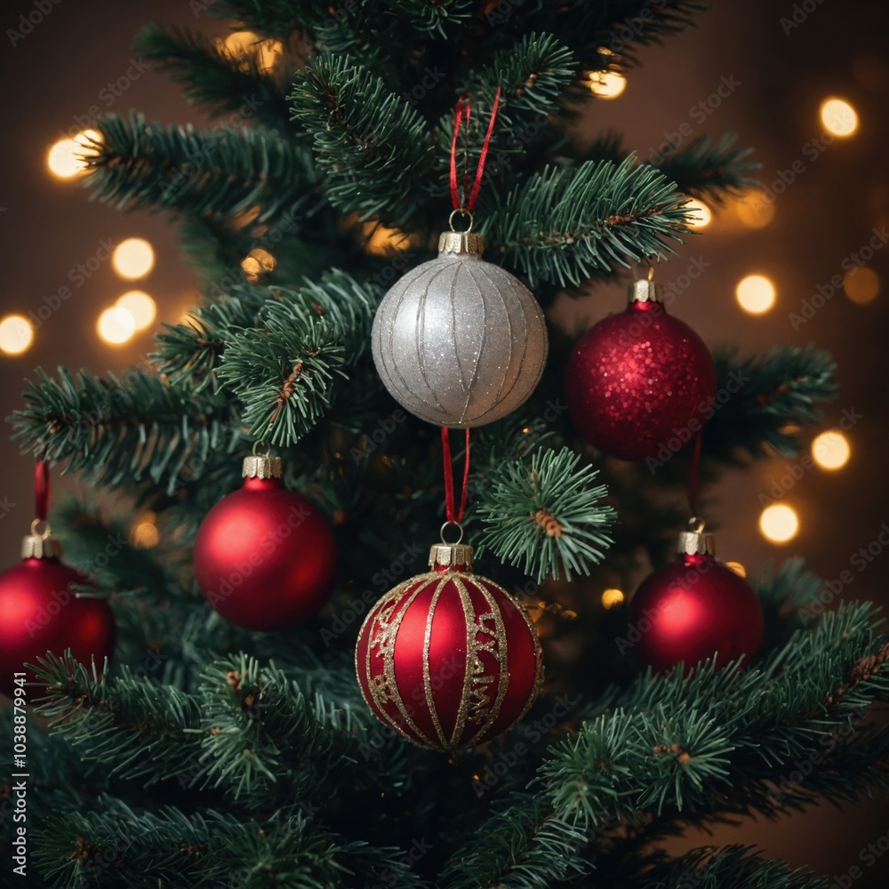 Fototapeta premium Colorful ornaments bring the magic of the season to the Christmas tree