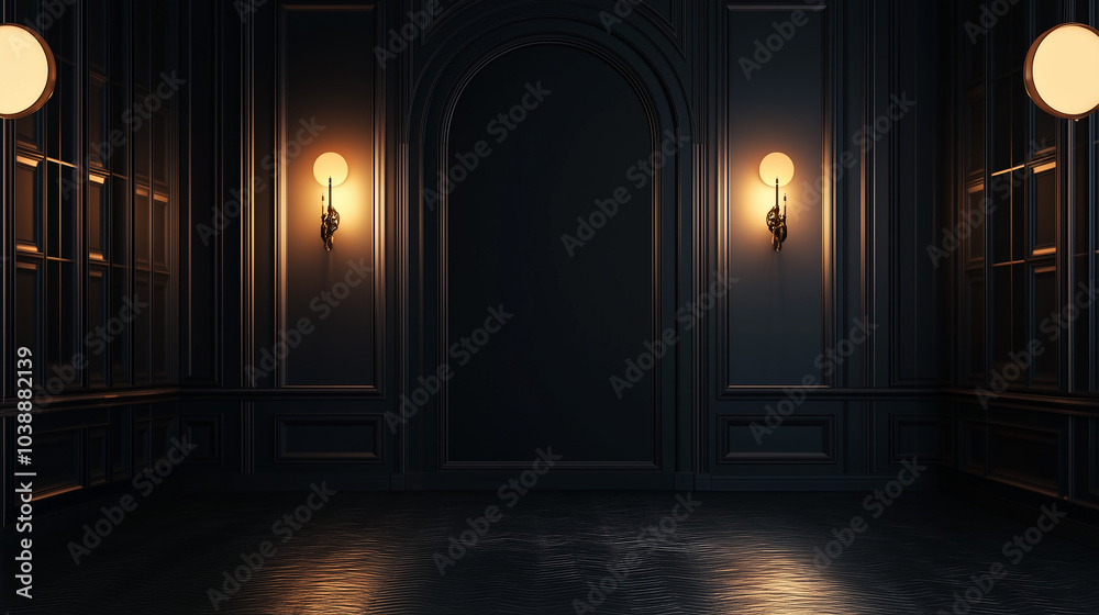 Obraz premium Elegant Halloween banner with copy space, black theme doors, lanterns, candles