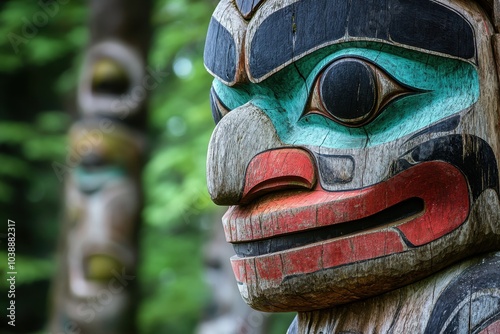 Ketchikan AK May 24 2016 Indigenous totem poles and clan structures at Totem Bight Historic Site