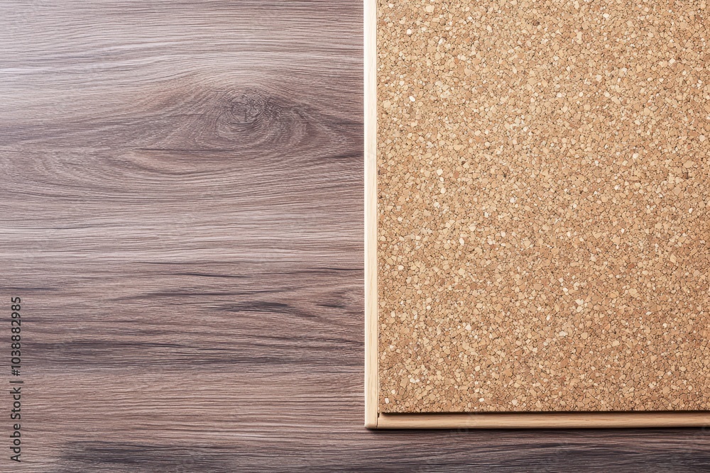 Fototapeta premium Laminate flooring on cork texture Wooden laminate atop cork with empty space for text