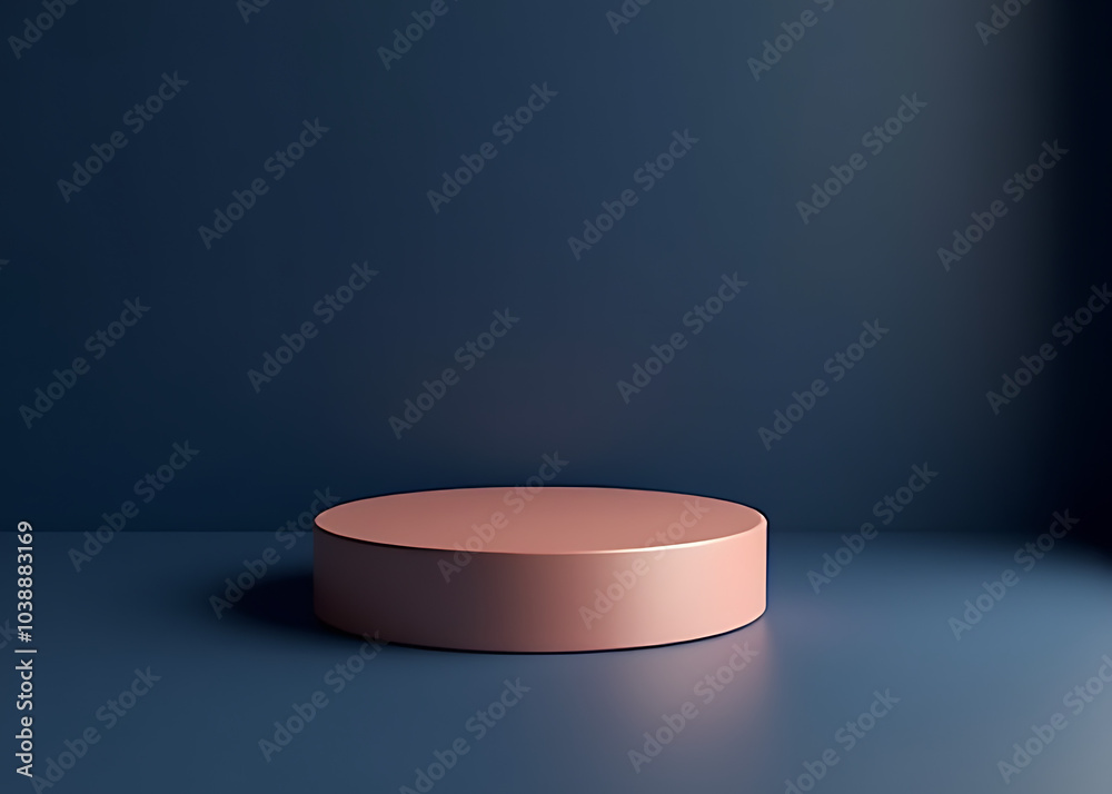 Rose gold pedestal stands out against a dark blue backdrop in a simple yet elegant product presentation setting. Rose gold pedestal stands out against a dark blue backdrop in a simple yet elegant product presentation setting.