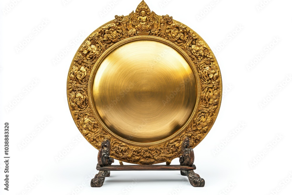 Fototapeta premium Large antique Thai golden gong on a white background