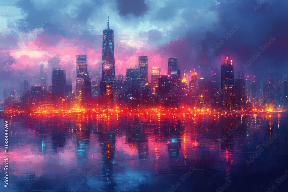 Obraz premium Cityscape at Dusk with Reflections