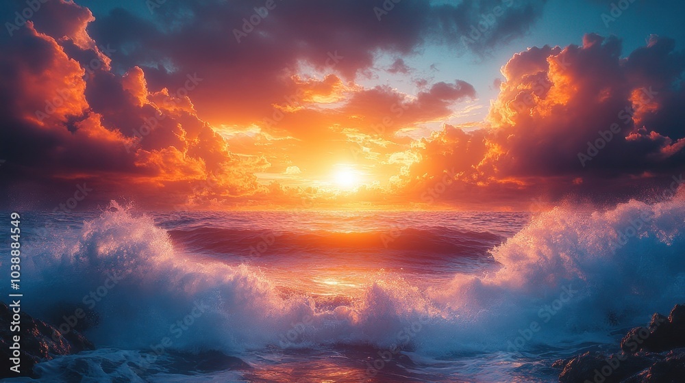 Obraz premium Dramatic Sunset Over the Ocean