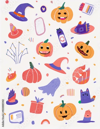 Haloween animals set kawaii doodles