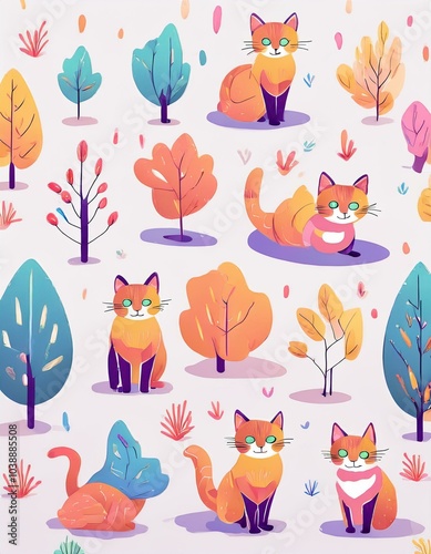 Haloween animals set kawaii doodles