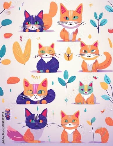 Haloween animals set kawaii doodles