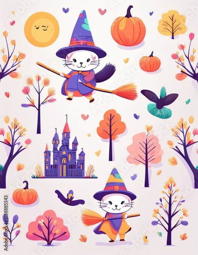 Haloween - Animals kawaii doodle set