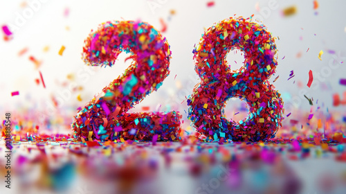 Bold Number 28 on Vibrant Colorful Background photo