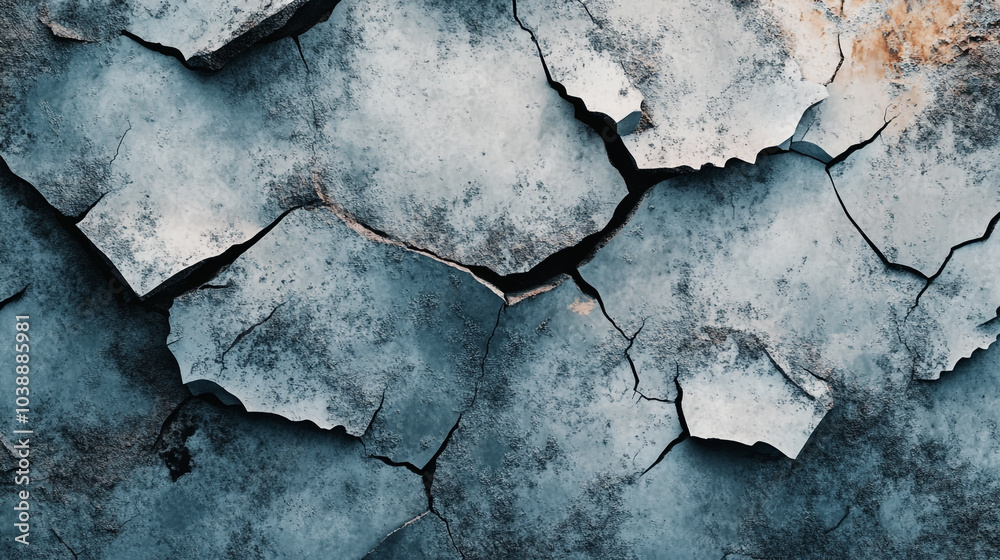 Obraz premium A close-up of cracked, weathered concrete surface highlighting texture and age in natural light