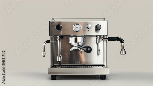 Stainless steel espresso machine with frother isolated on white background photo