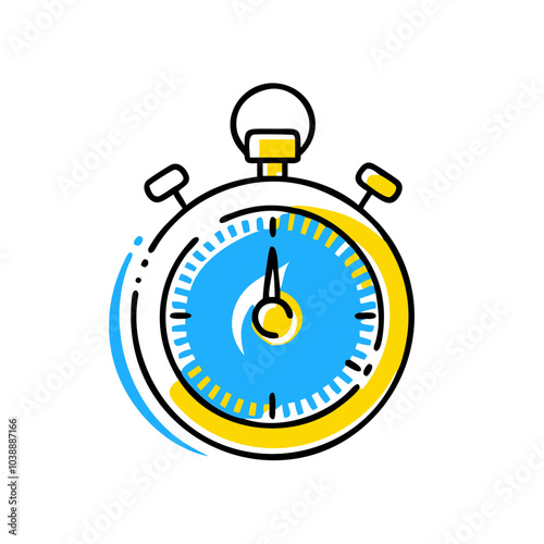 A clock with the hands on the number 3 and the number 6. The clock is blue and yellow