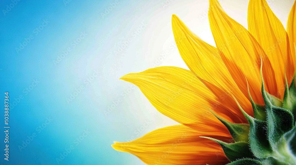 Obraz premium Sunflower close-up with blue sky and bright yellow flower in the foreground