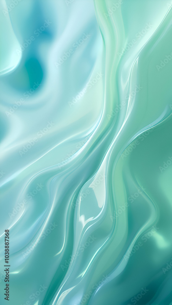 Obraz premium A closeup abstract background image featuring flowing, swirling, wavy, and smooth teal and white liquid shapes.