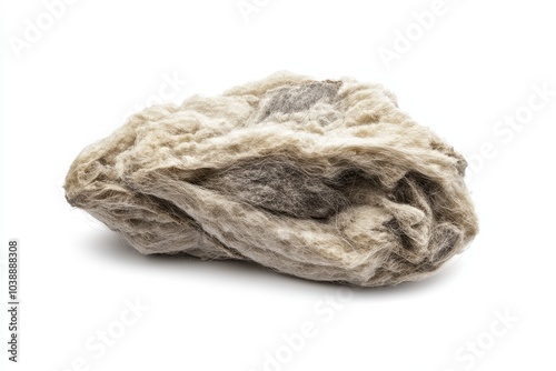 Mineral wool including types like glass wool and rock wool isolated on white background with clipping path used as thermal insulation
