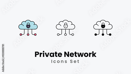 Private Network Icons thin line and glyph vector icon stock illustration