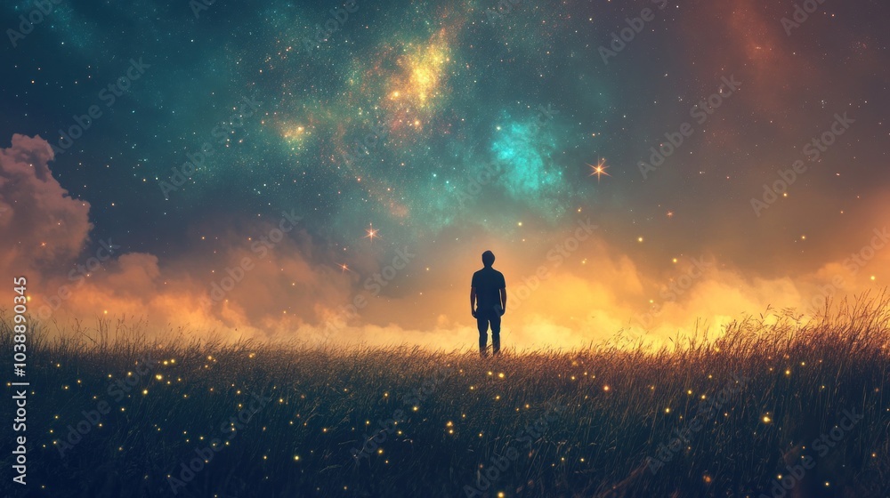 Silhouette of a Man under a Starry Sky Silhouette of a Man under a Starry Sky