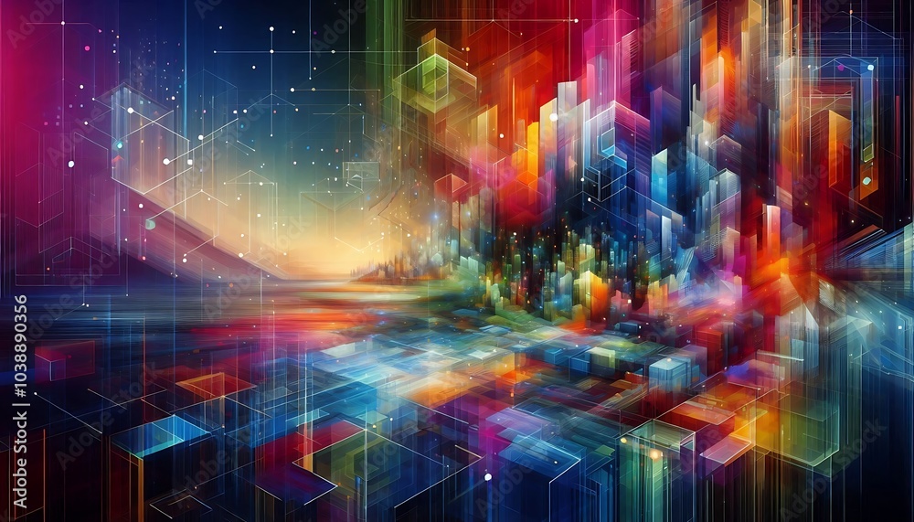 Fototapeta premium Abstract digital landscape with layers vibrant colors and geometric shapes,generative ai 
