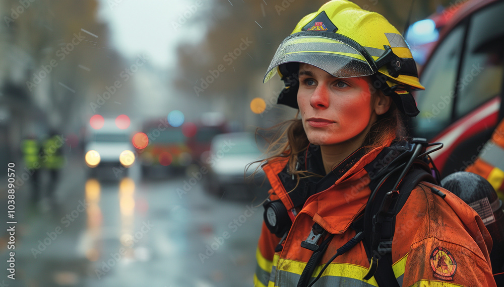 Une pompier en plein travail Une pompier en plein travail