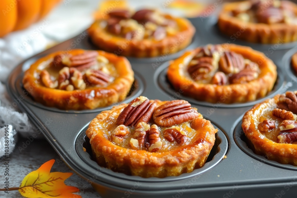 Muffin tin mini pies made with pumpkin and pecans classic autumn dessert Muffin tin mini pies made with pumpkin and pecans classic autumn dessert