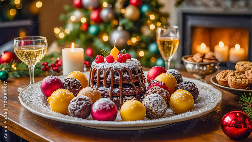 AI-generated images of Christmas spirits, with a mouth-watering spread of decadent desserts