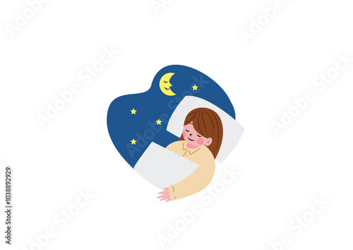 ベッドで眠る女の子のイラスト