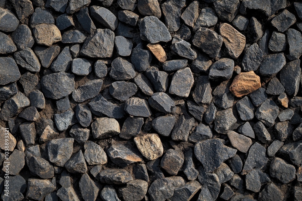 Seamless texture of dark gravel pebbles on a small stone road Seamless texture of dark gravel pebbles on a small stone road