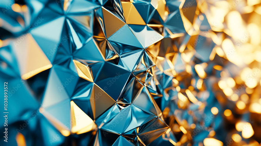 A close-up view of a textured surface with metallic triangles reflecting light and color A close-up view of a textured surface with metallic triangles reflecting light and color