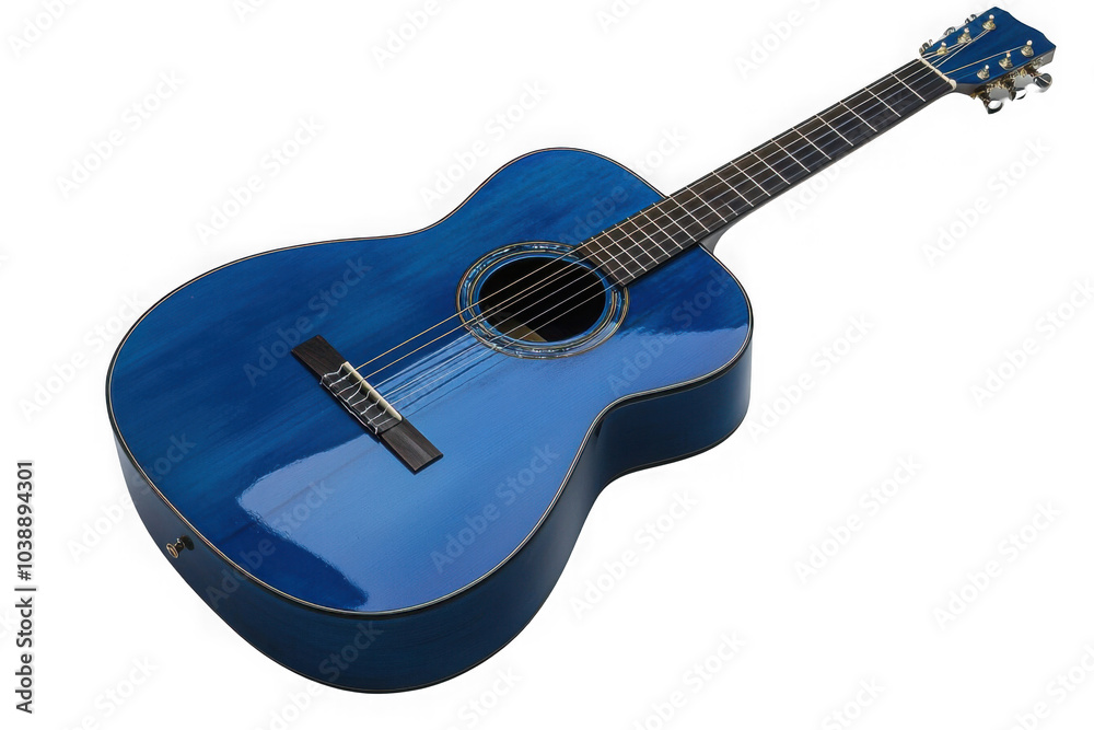 Blue acoustic guitar isolated on transparent background, png file, no background png file