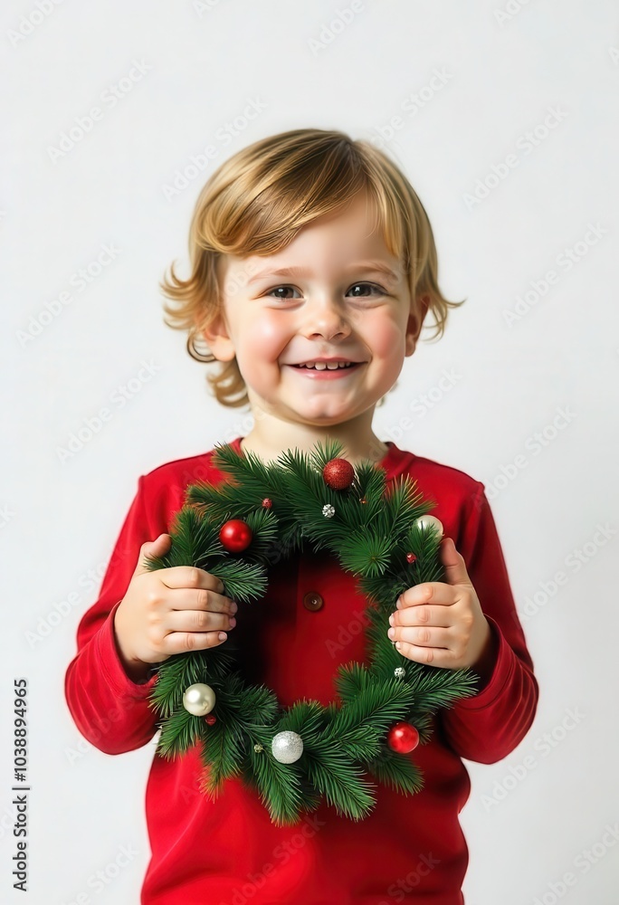 A child holding a small Christmas tree with a smile. A child holding a small Christmas tree with a smile.