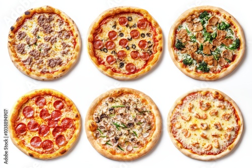 Six distinct pizza options 1 Pepperoni 2 Pepperoni Peppers and Sausage 3 Hawaiian 4 Four Cheese 5 Seafood